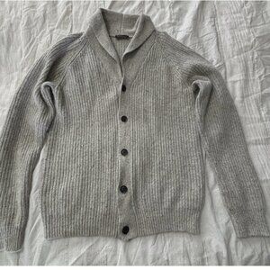 MEN'S GAP SHAWLED RIBBED GRANDPA PREPPY CARDIGAN MARLED GRAY